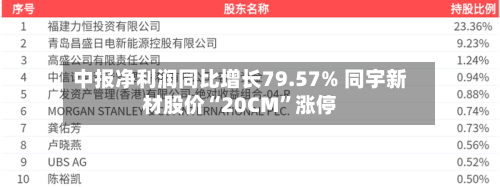 中报净利润同比增长79.57% 同宇新材股价“20CM”涨停-第2张图片