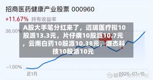 A股大手笔分红来了，迈瑞医疗拟10股派13.3元，片仔癀10股派10.7元	，云南白药10股派10.38元，源杰科技10股派10元-第3张图片