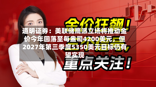 道明证券：美联储鹰派立场将推动金价今年回落至每盎司4200美元，但2027年第三季度5350美元目标仍有望实现