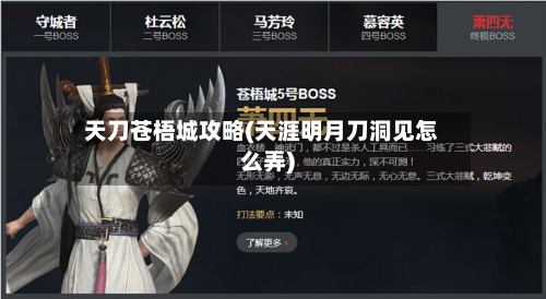 天刀苍梧城攻略(天涯明月刀洞见怎么弄)