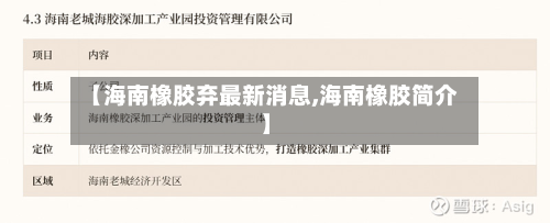 【海南橡胶弃最新消息,海南橡胶简介】