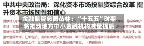 金融监管总局丛林：“十五五”时期将推动地方中小金融机构减量提质
